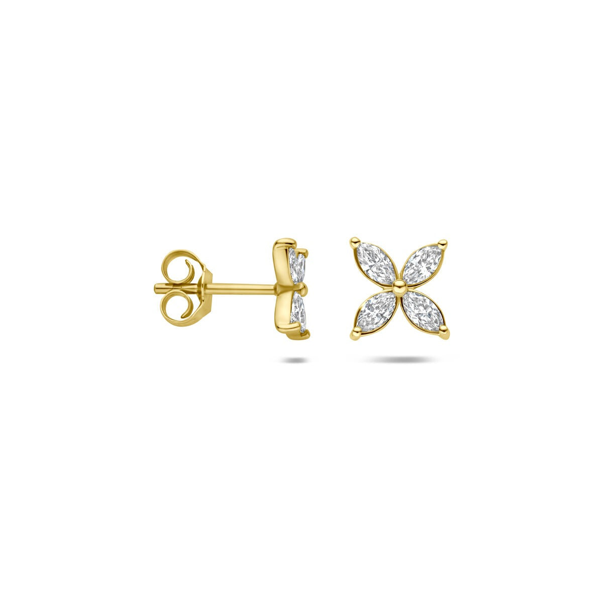 14k Geelgouden oorknoppen met lab grown diamant bloem