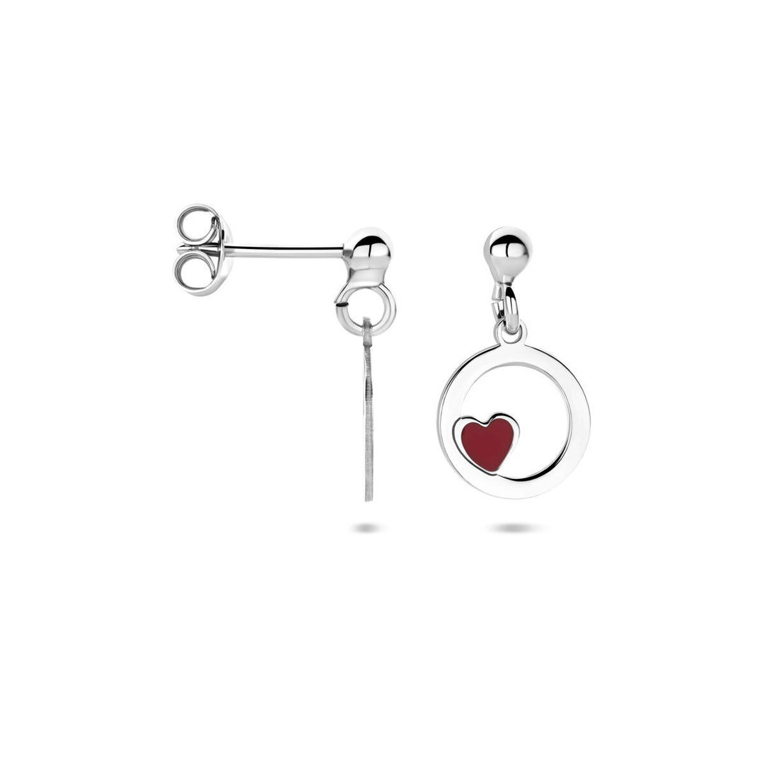 Zilveren kinder oorhangers hartje gerhodineerd met emaille 17 mm