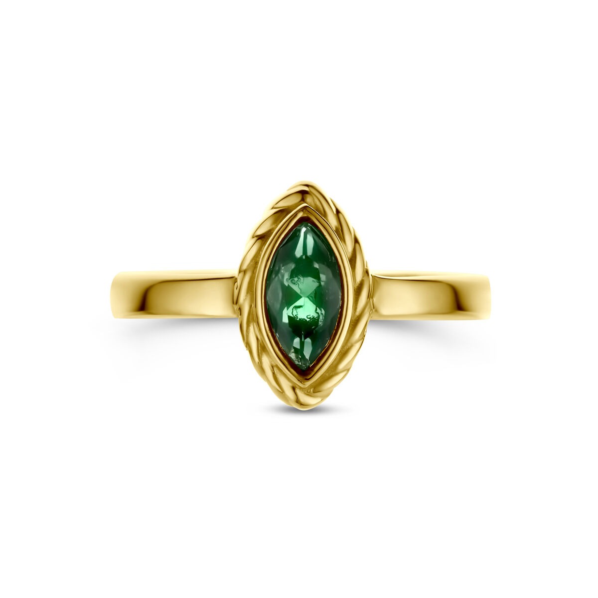 9k geelgouden ring met groene zirkonia