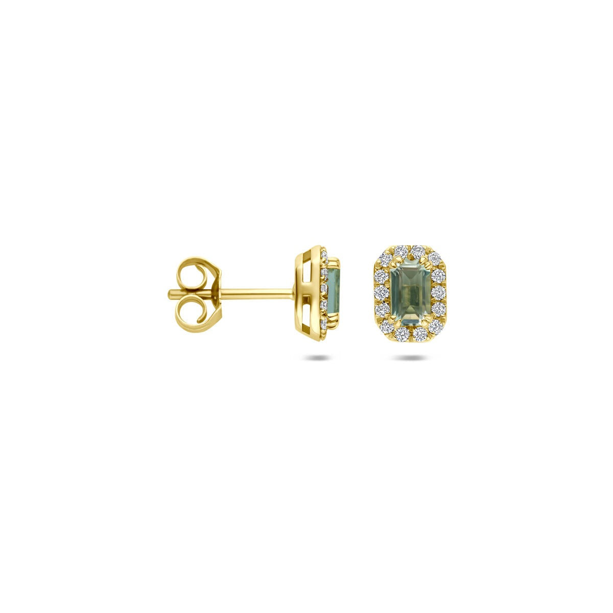14k Geelgouden oorknoppen met groene amethist en lab grown diamant