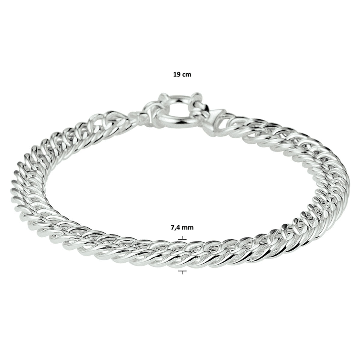 Zilveren dames armband – gourmet armband met grote veerring