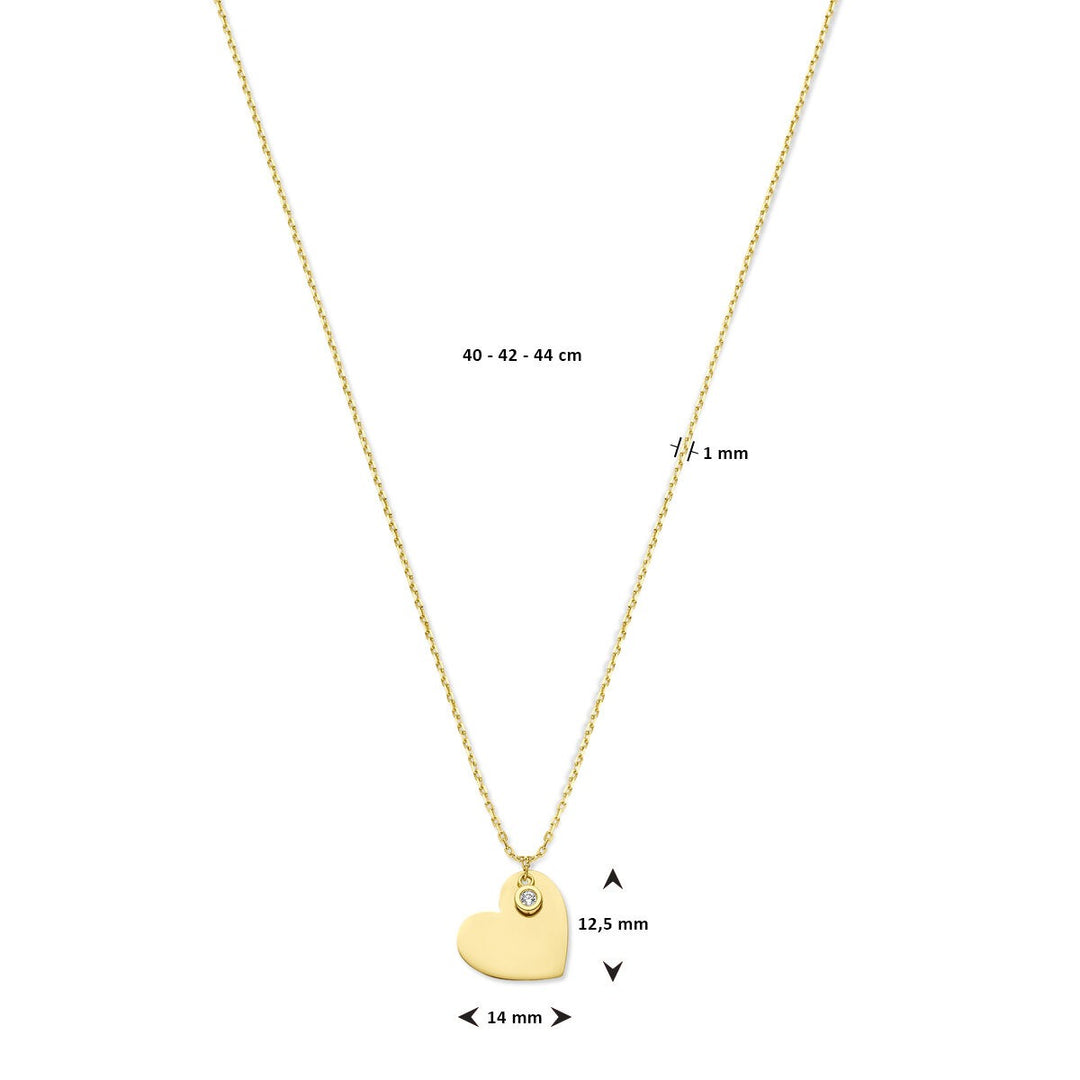 Halskette Herz und Zirkonia 1,0 mm 40 - 42 - 44 cm 14K Gelbgold