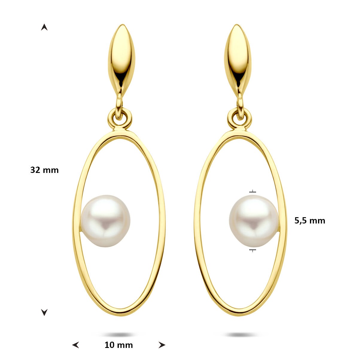 14k geelgouden oorhangers met parel 32 mm