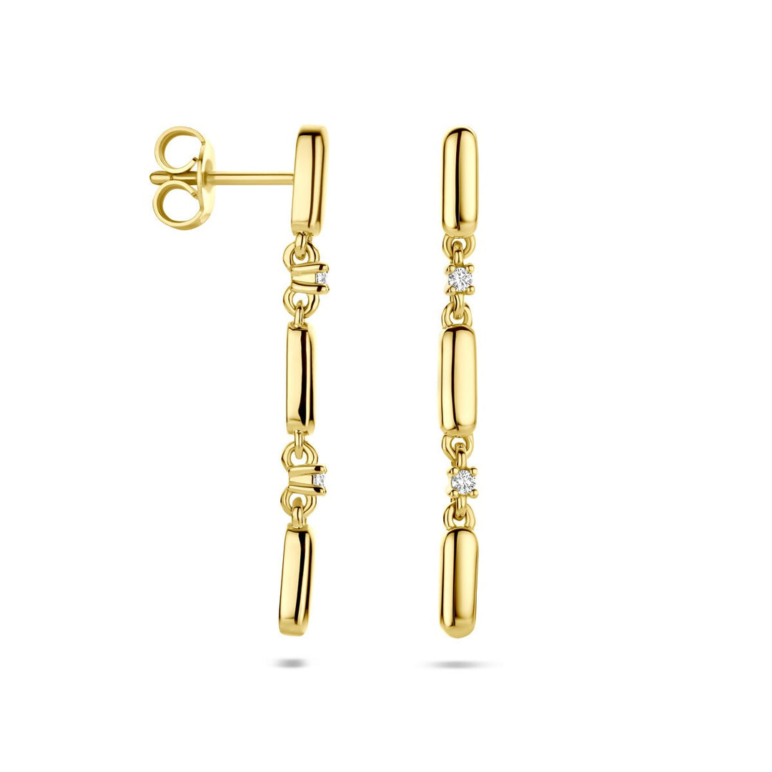 Gouden oorhangers met diamant – 14k geelgoud, 0.06ct briljantgeslepen (2x 0.03ct) h si 32 mm