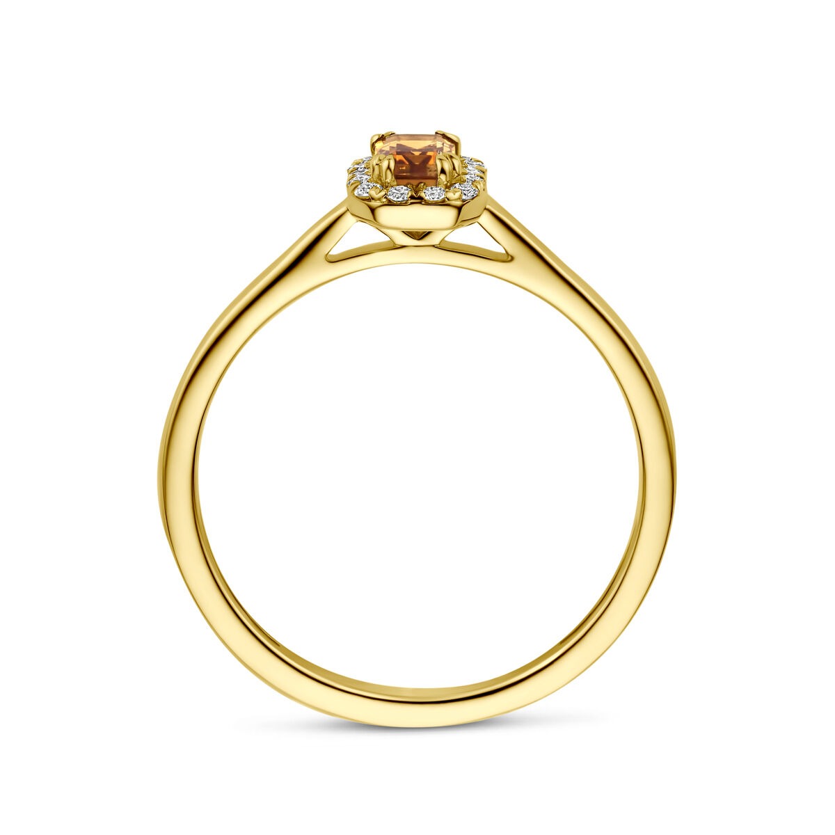 14k Geelgouden entourage ring met citrien en lab grown diamant