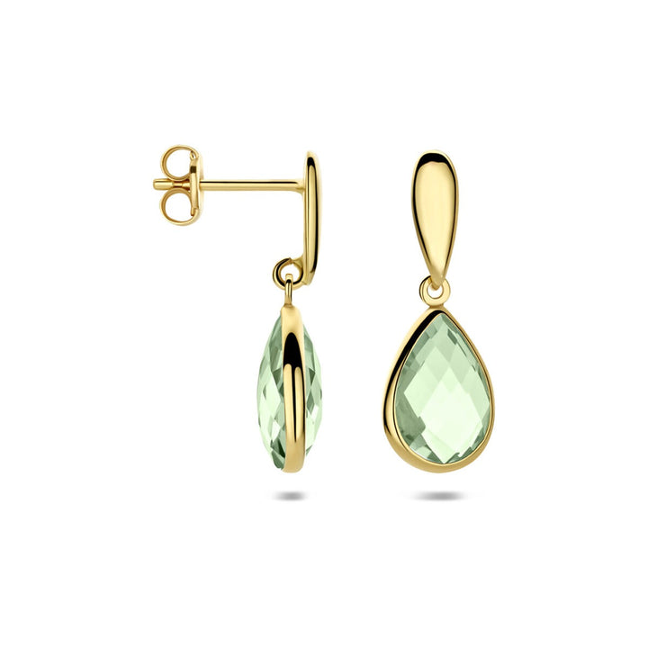 14k Geelgouden oorhangers met groene amethist
