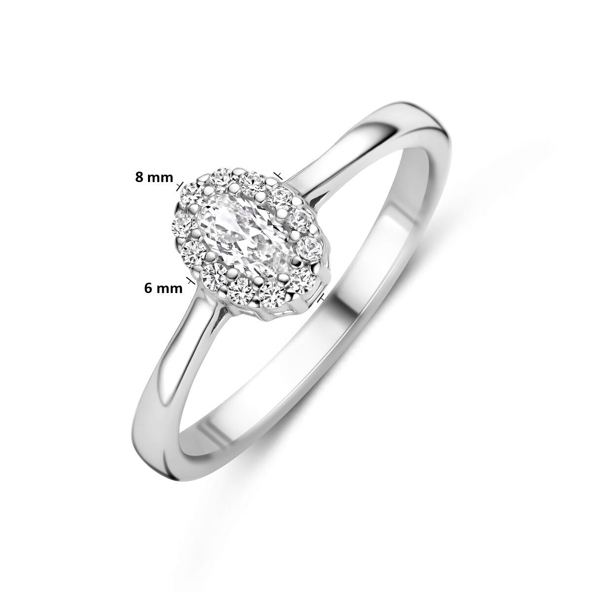 Zilveren dames ring met ovale zirkonia en entouragezetting