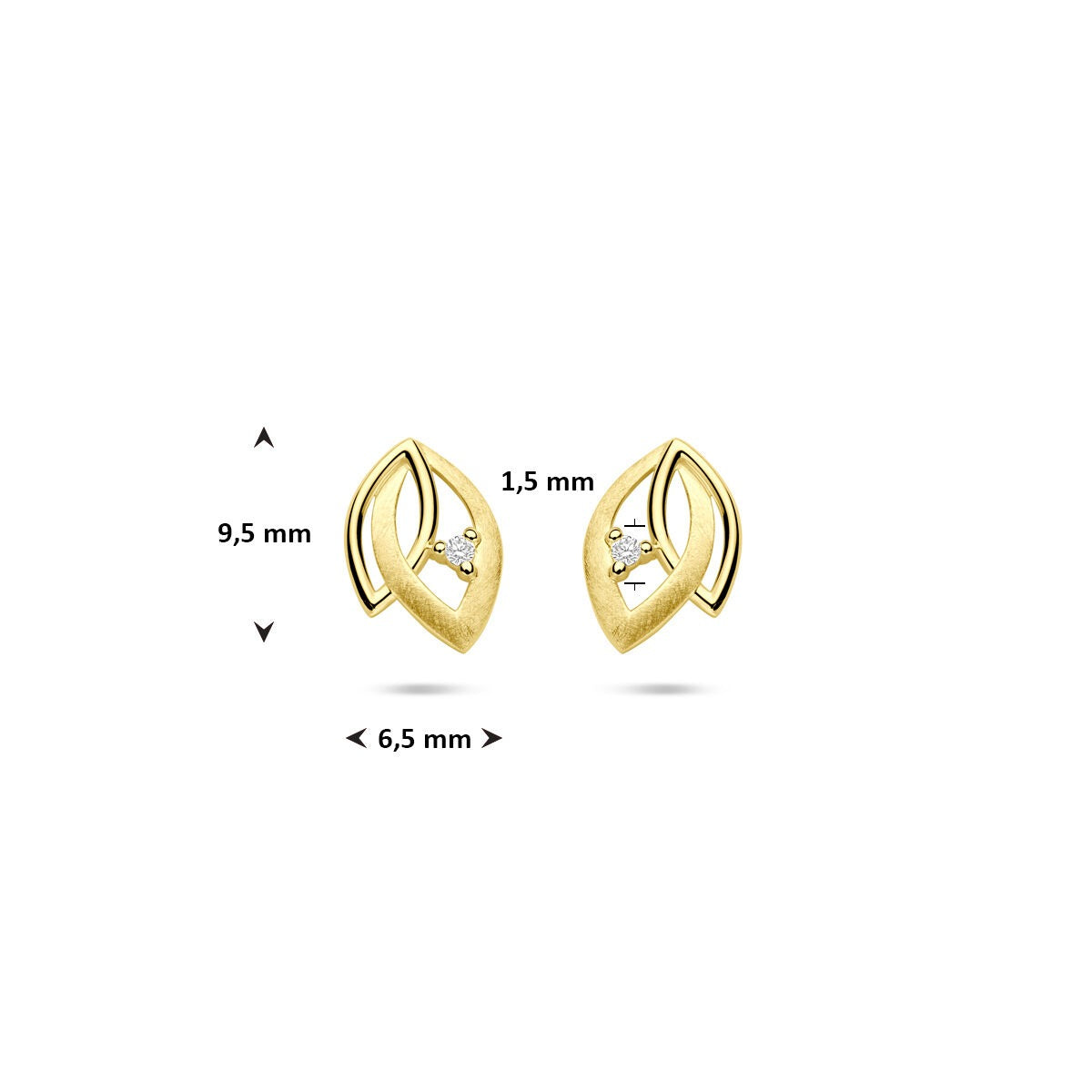 Gouden oorknopjes met diamant 14k 0.02ct (2x 0.01ct) h si 9,5 mm
