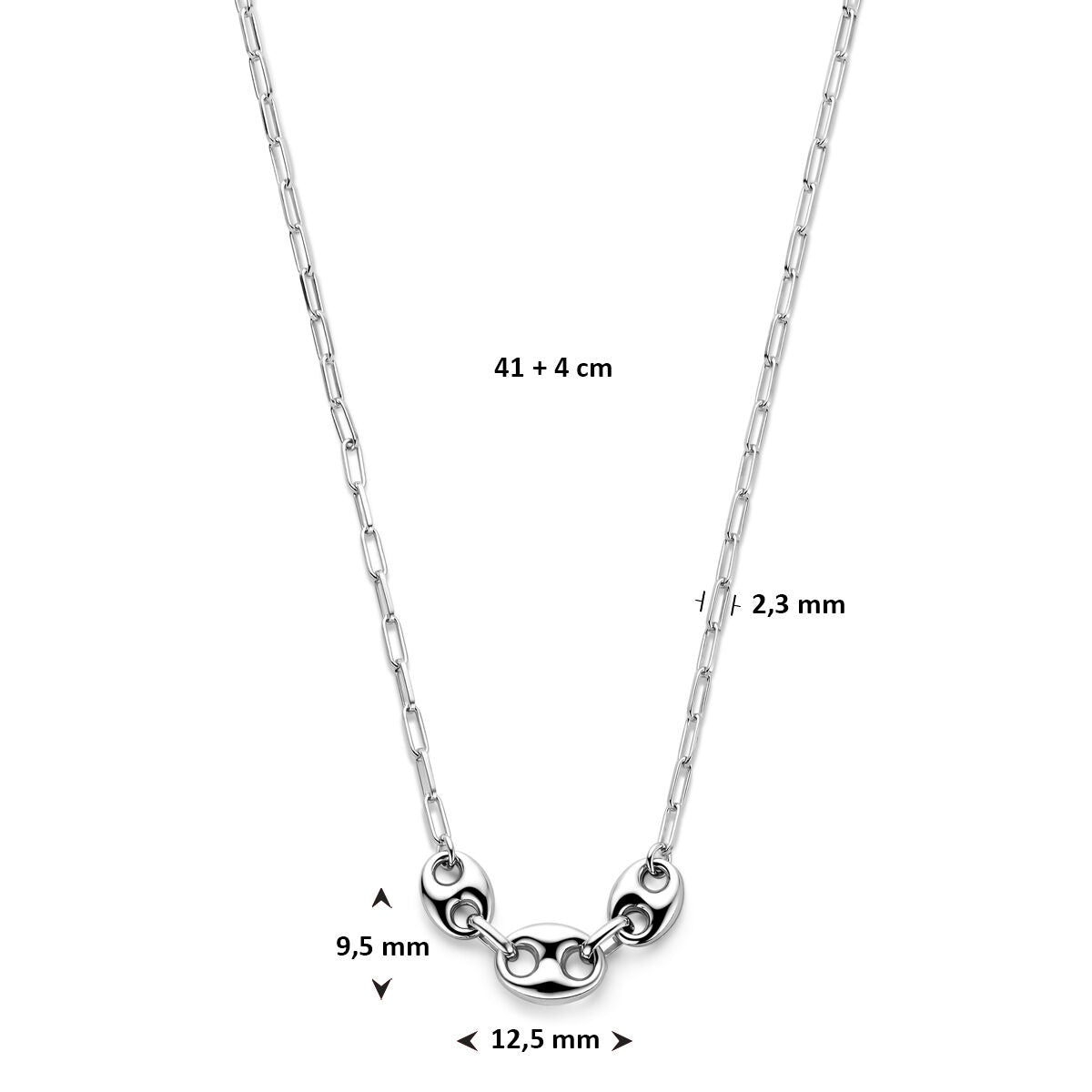 Zilveren collier met koffieboon schakel – gerhodineerd damescollier met verfijnd design