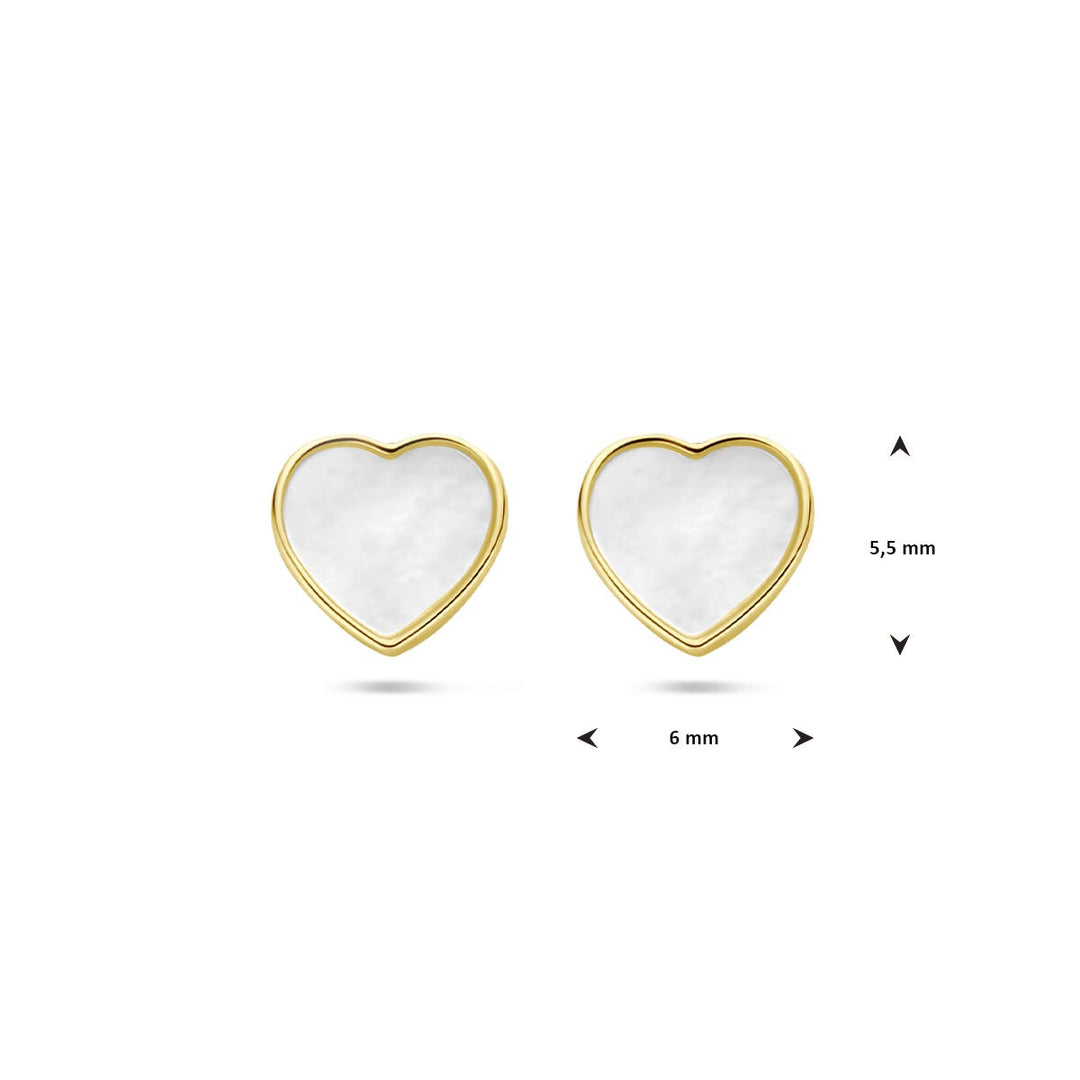 14k geelgouden oorknopjes hart met parelmoer
