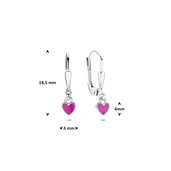 Gerhodineerd 925 zilveren hart oorhangers met roze emaille