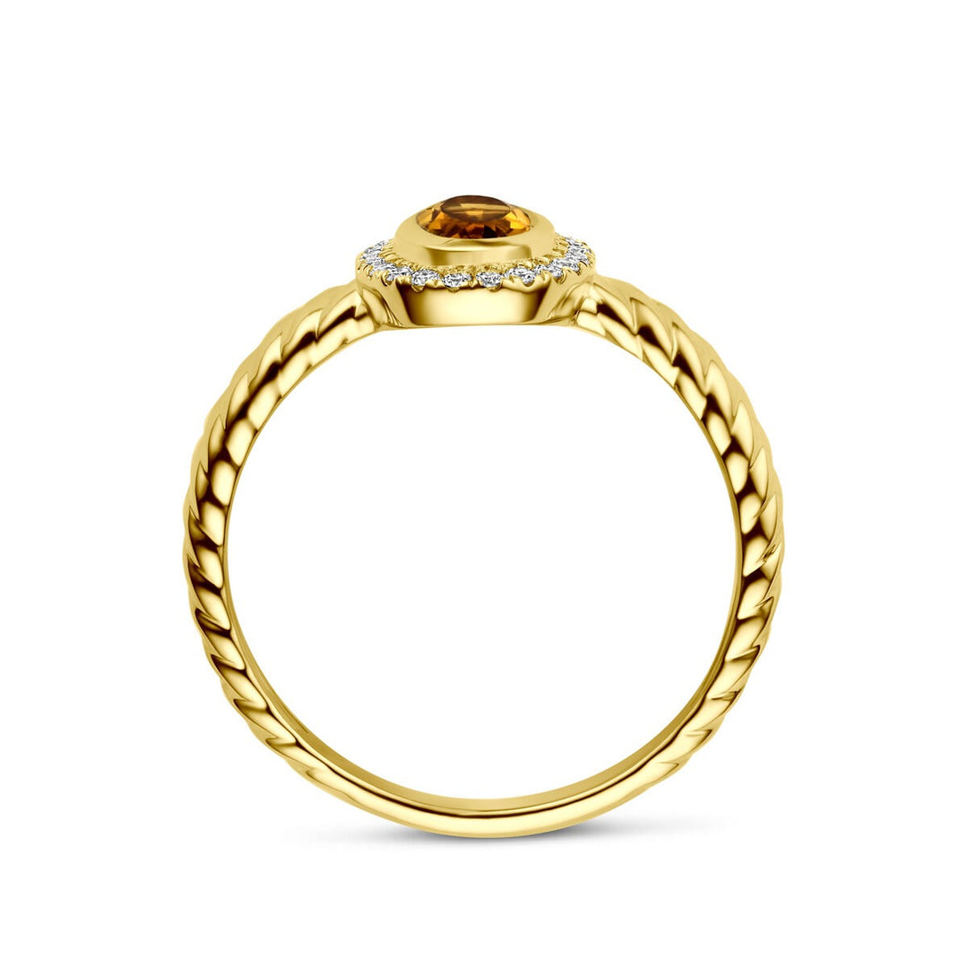 14k Geelgouden ring met citrien en lab grown diamant