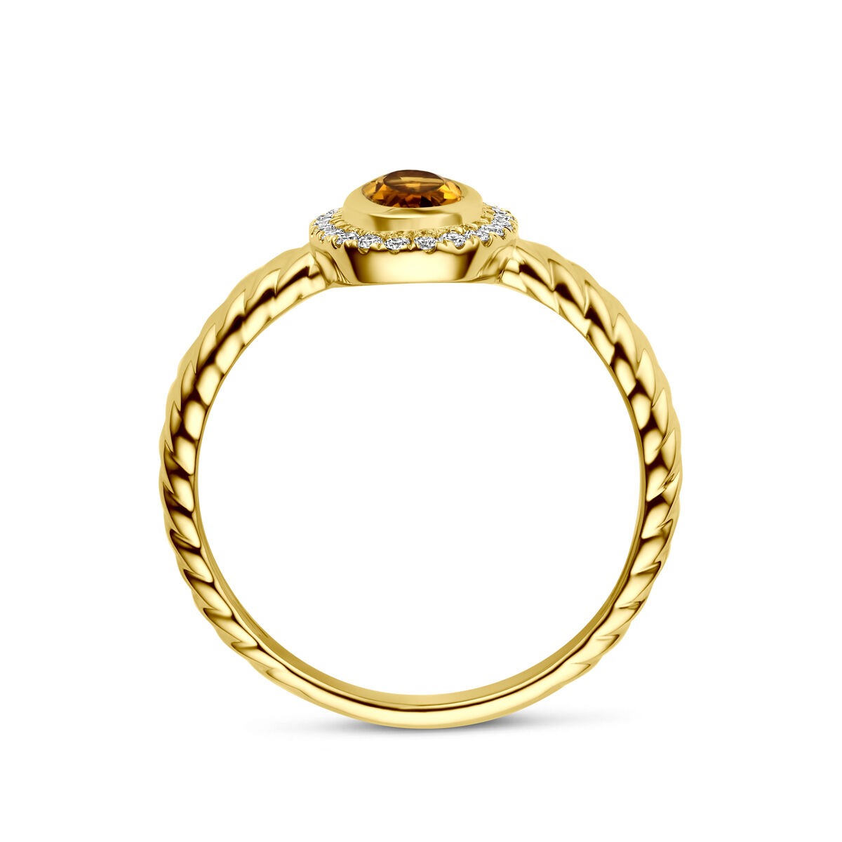 14k Geelgouden ring met citrien en lab grown diamant