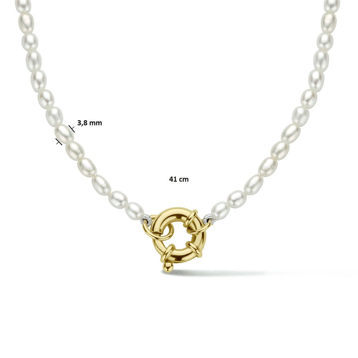 pearl necklace 41 cm with large spring clasp 14K yellow gold