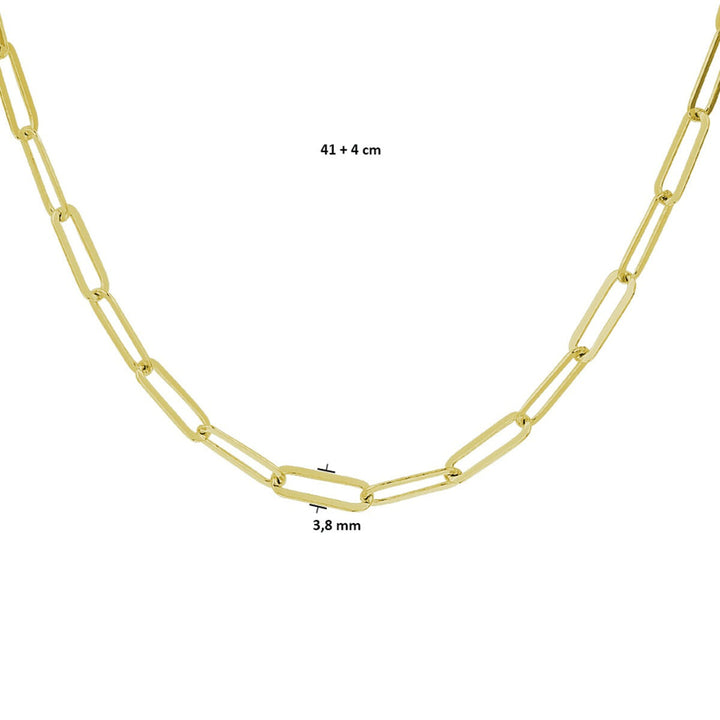 Verguld zilveren paperclip collier dames – geelgoud op 925 zilver, 41–45 cm