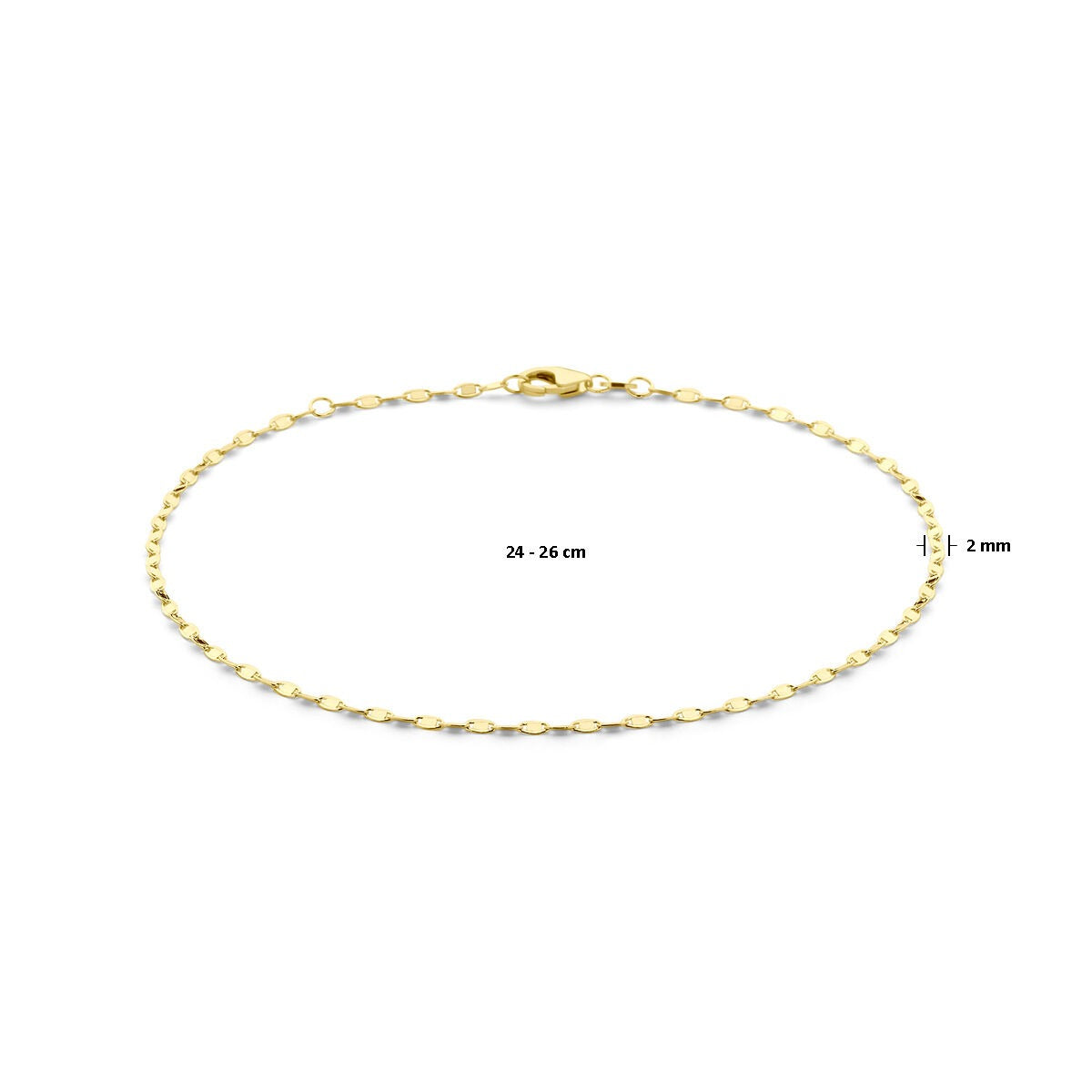 14k geelgouden enkelbandje – verstelbaar, 2 mm schakelbreedte