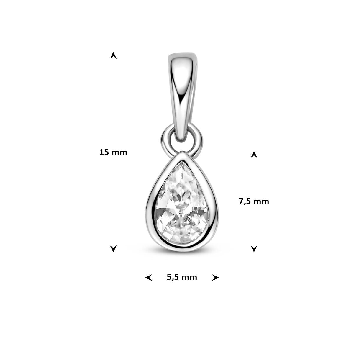 Gerhodineerd 925 zilveren hanger met peervormige zirkonia