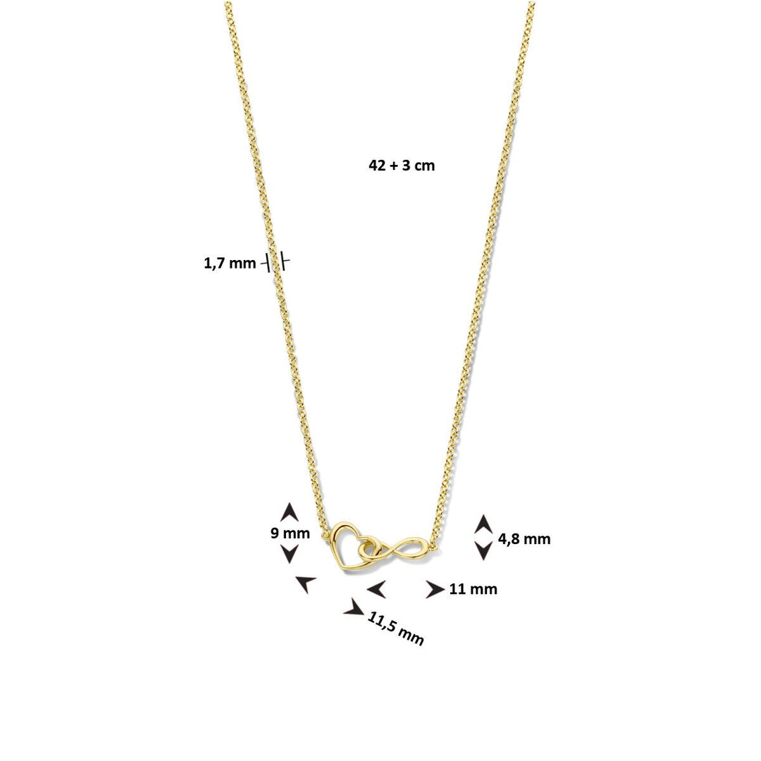 Goudkleurige ketting met hart en infinity symbool