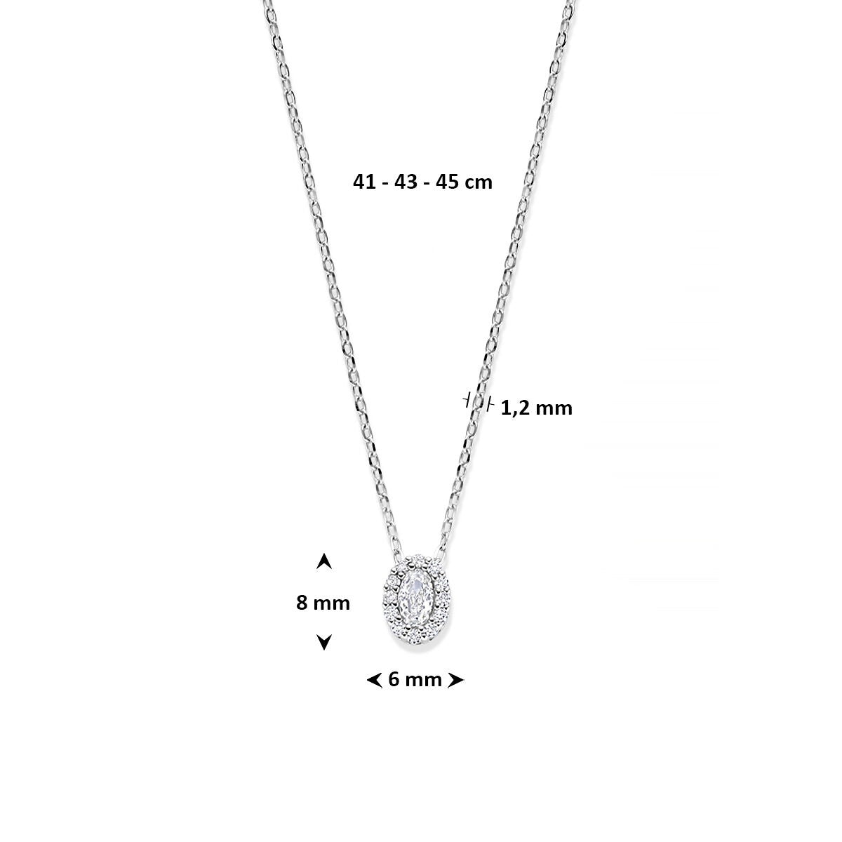 Gerhodineerd zilveren collier met ovaal zirkonia hanger