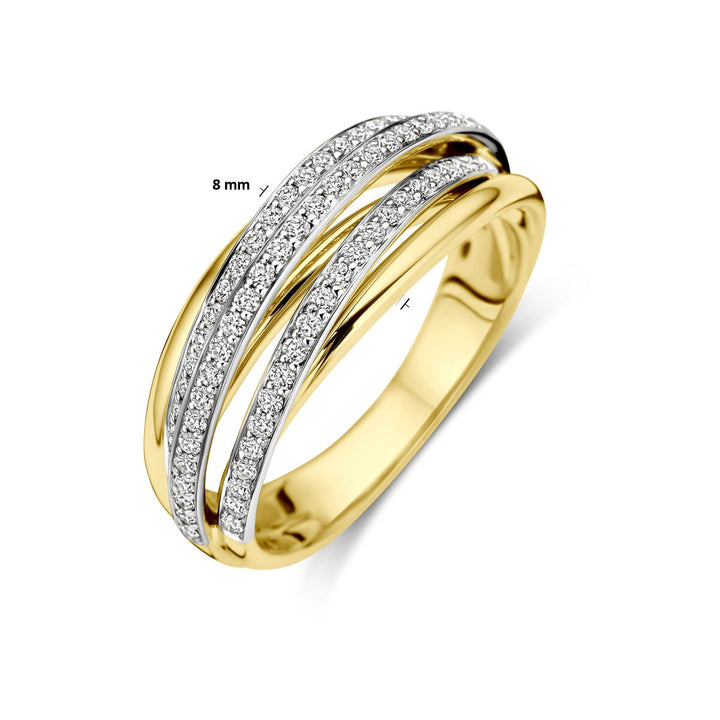 Bicolor gouden ring met diamant 14k dames – 8 mm breed