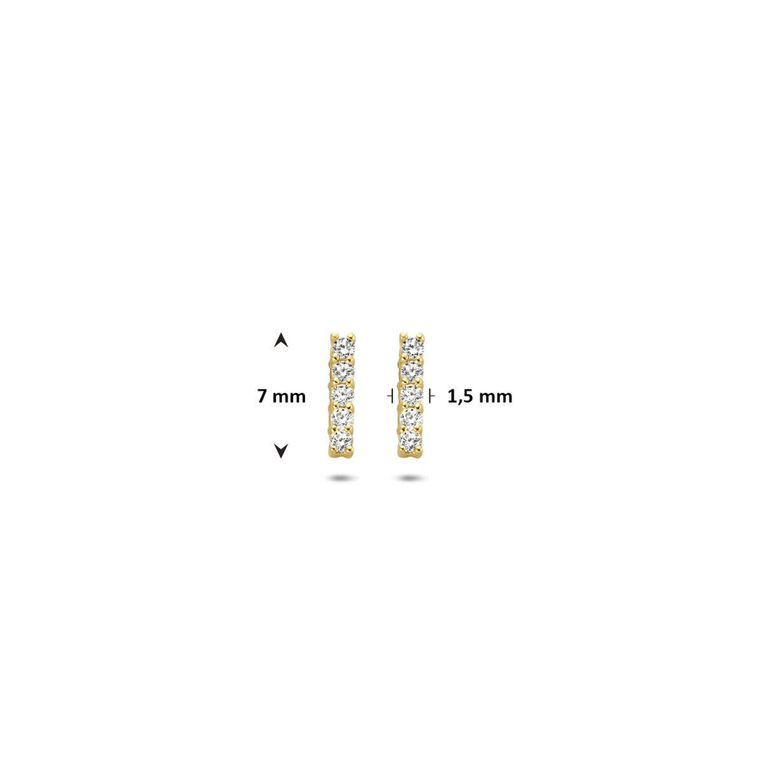ear studs bar zirconia 14K yellow gold