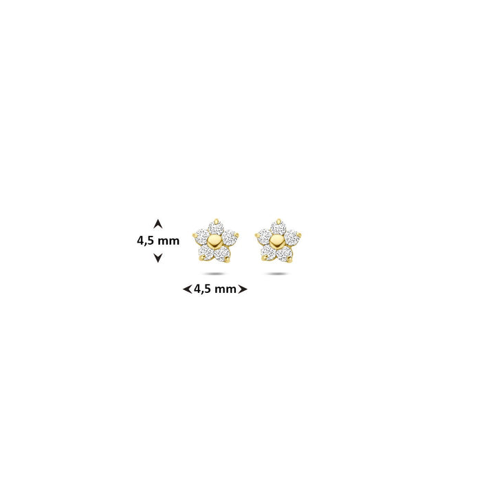 ear studs flower and zirconia 14K yellow gold