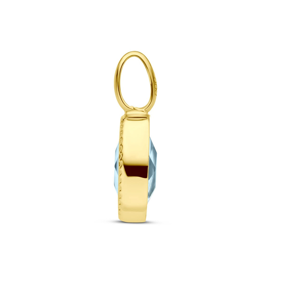 14k Geelgouden Hanger met Blauwe Topaas – Ovale Solitaire Zetting