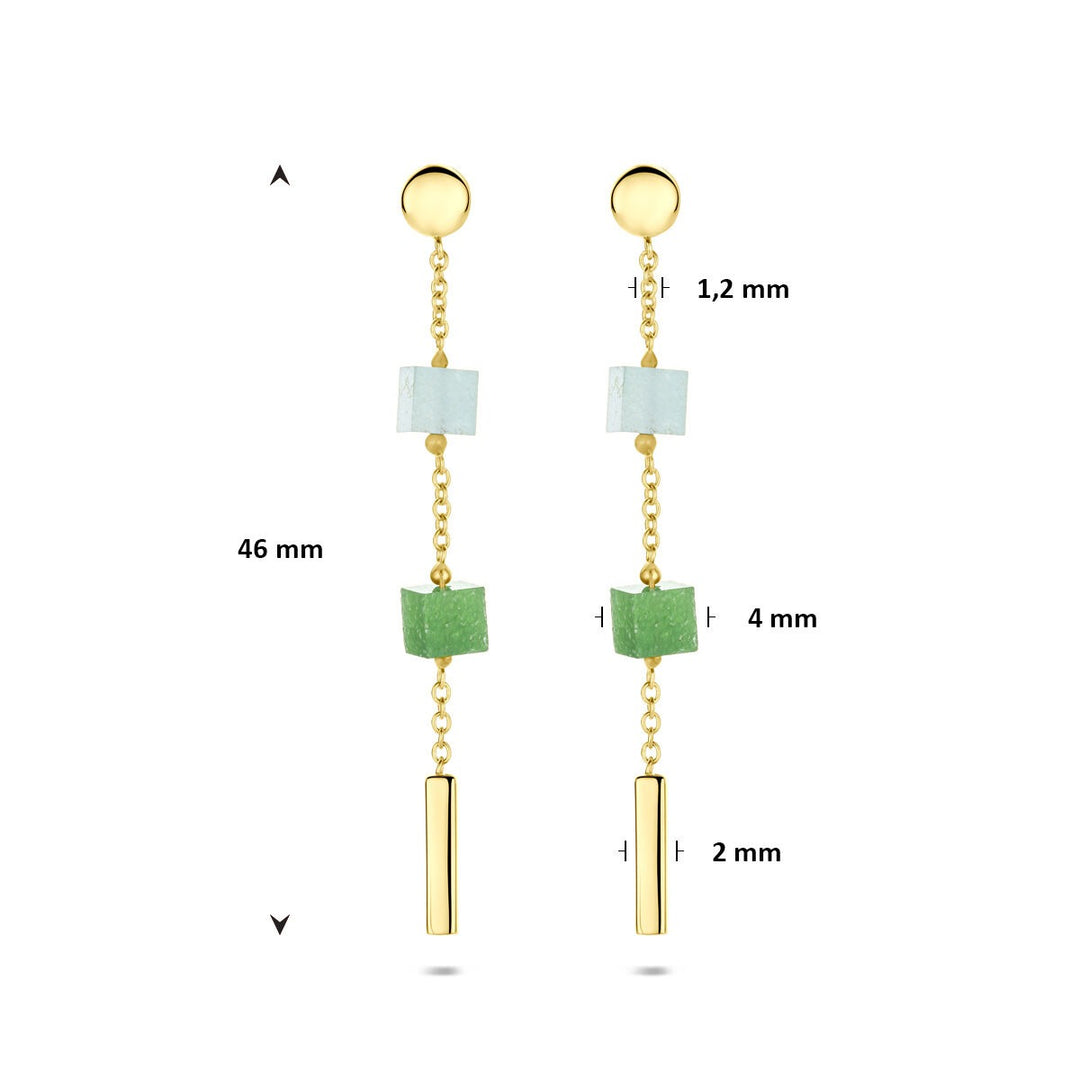 Gouden Oorhangers 14k met Blauw en Groen Kwartsiet – Dames