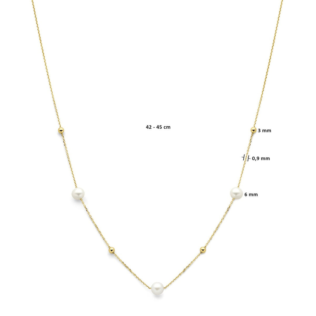 14k geelgouden collier met bolletjes en zoetwaterparels