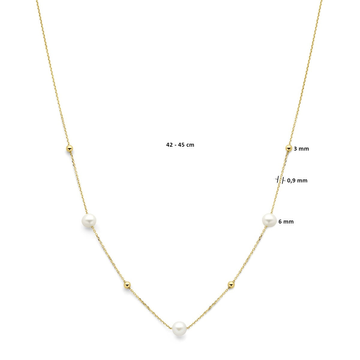 14k geelgouden collier met bolletjes en zoetwaterparels