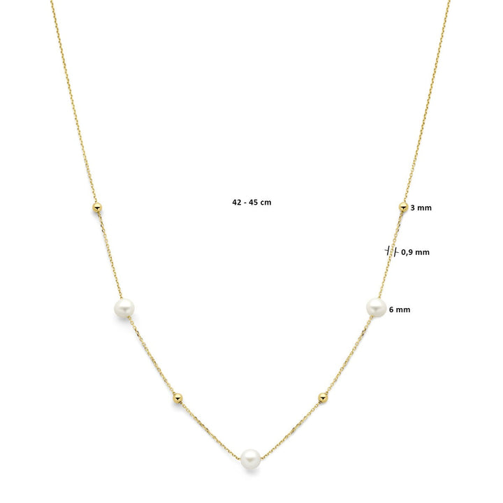 14k geelgouden collier met bolletjes en zoetwaterparels