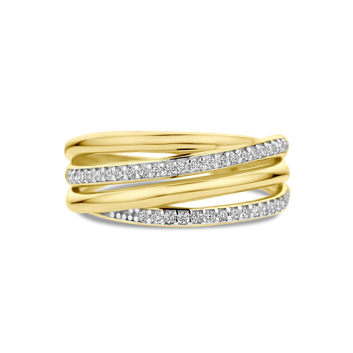 9k geelgoudkleurige damesring met zirkonia – krachtig en sprankelend