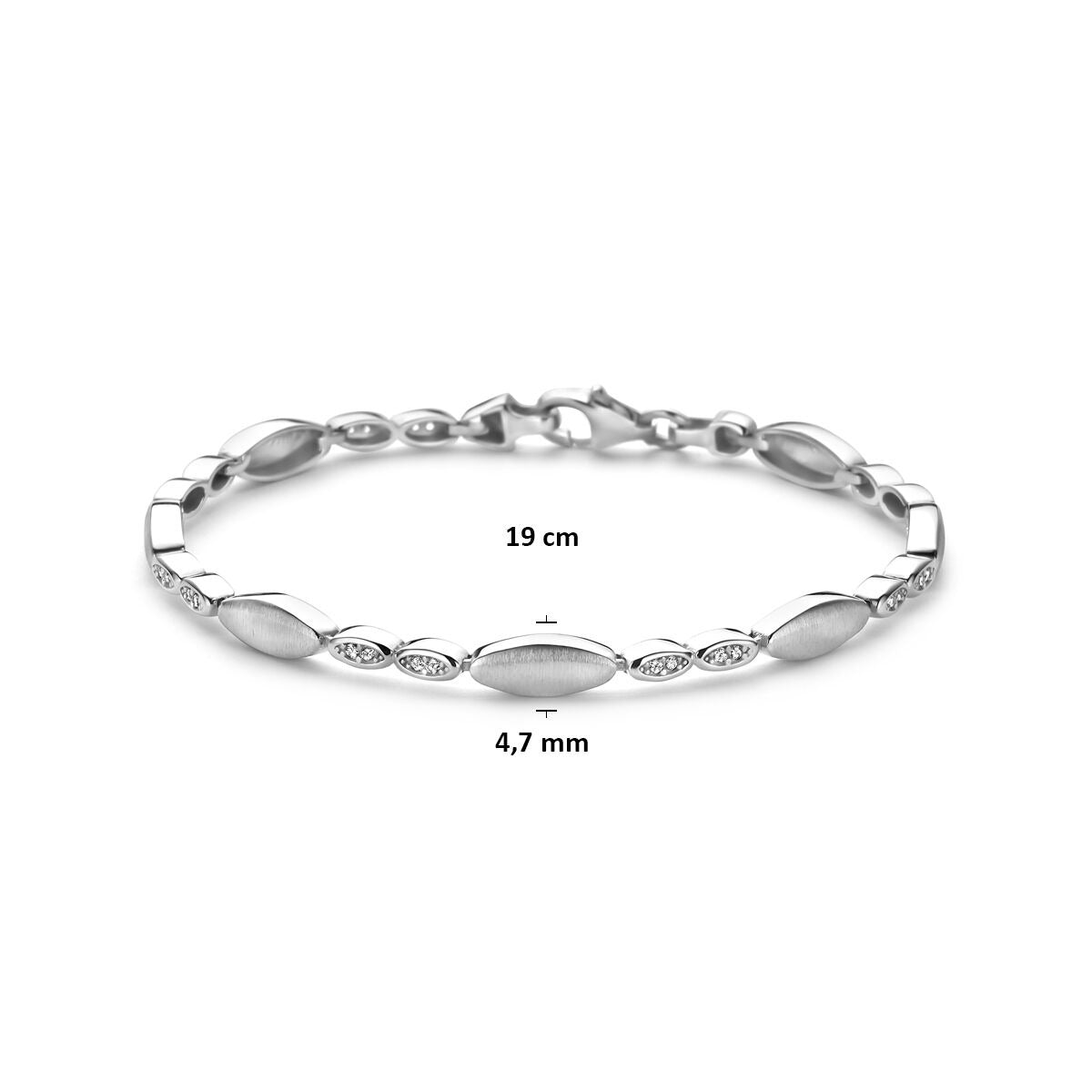 Zilveren dames armband met zirkonia gerhodineerd 4,7 mm 19 cm