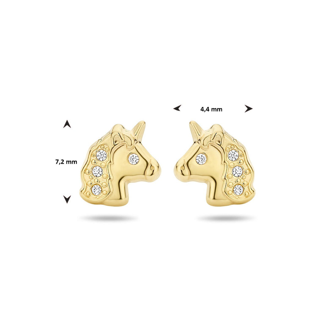 ear studs unicorn zirconia 14K yellow gold