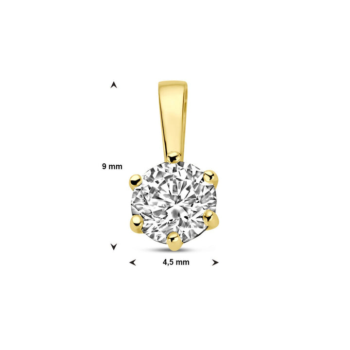 Gouden hanger met zirkonia – 9k geelgoud, solitaire met 6-poots chaton