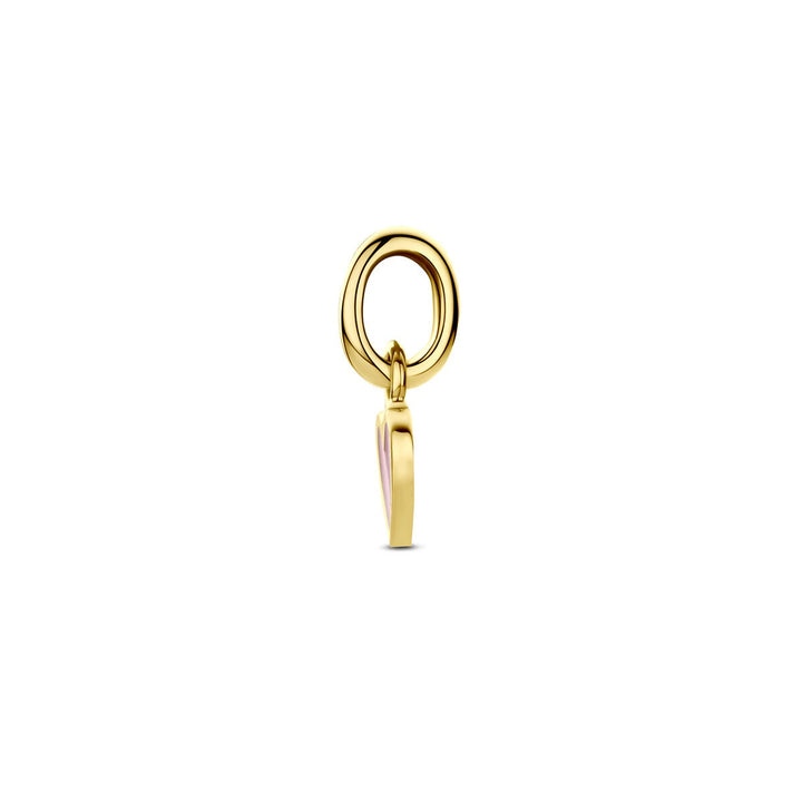 9k Geelgouden hart hanger met roze emaille