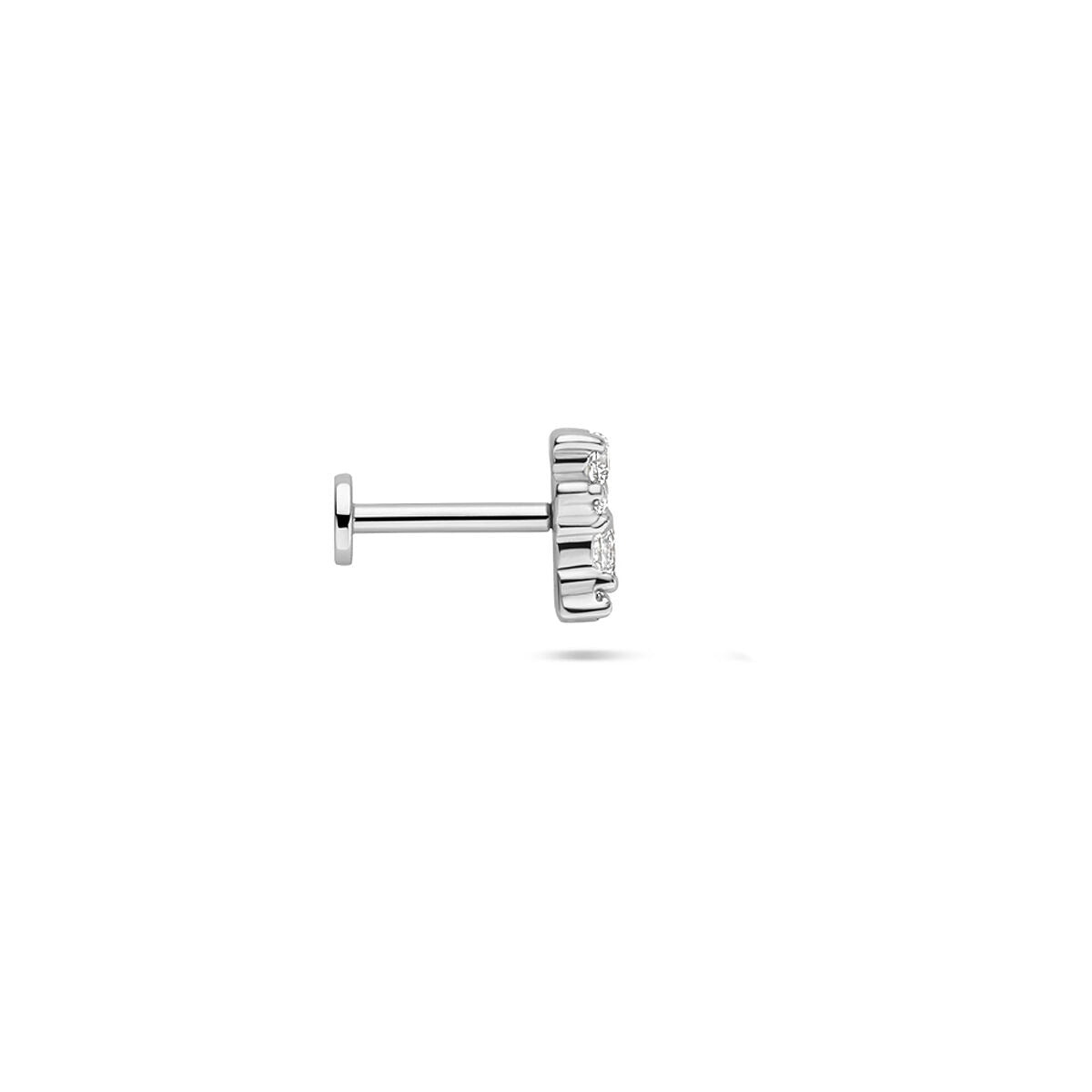 Gerhodineerd zilveren flat back piercing met zirkonia in chatonzetting
