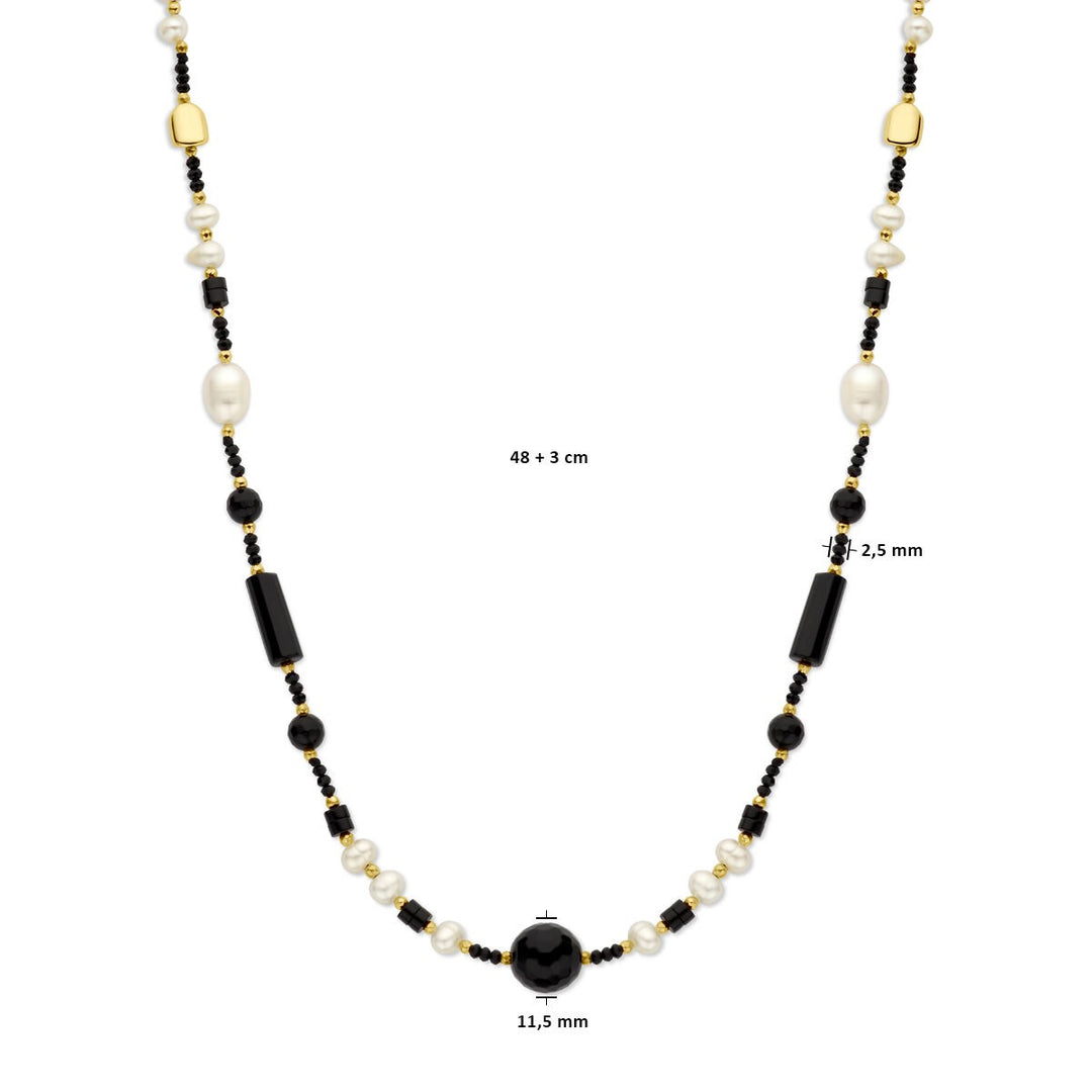 necklace pearl and onyx 48 + 3 cm 3 micron silver gold plated (yellow)