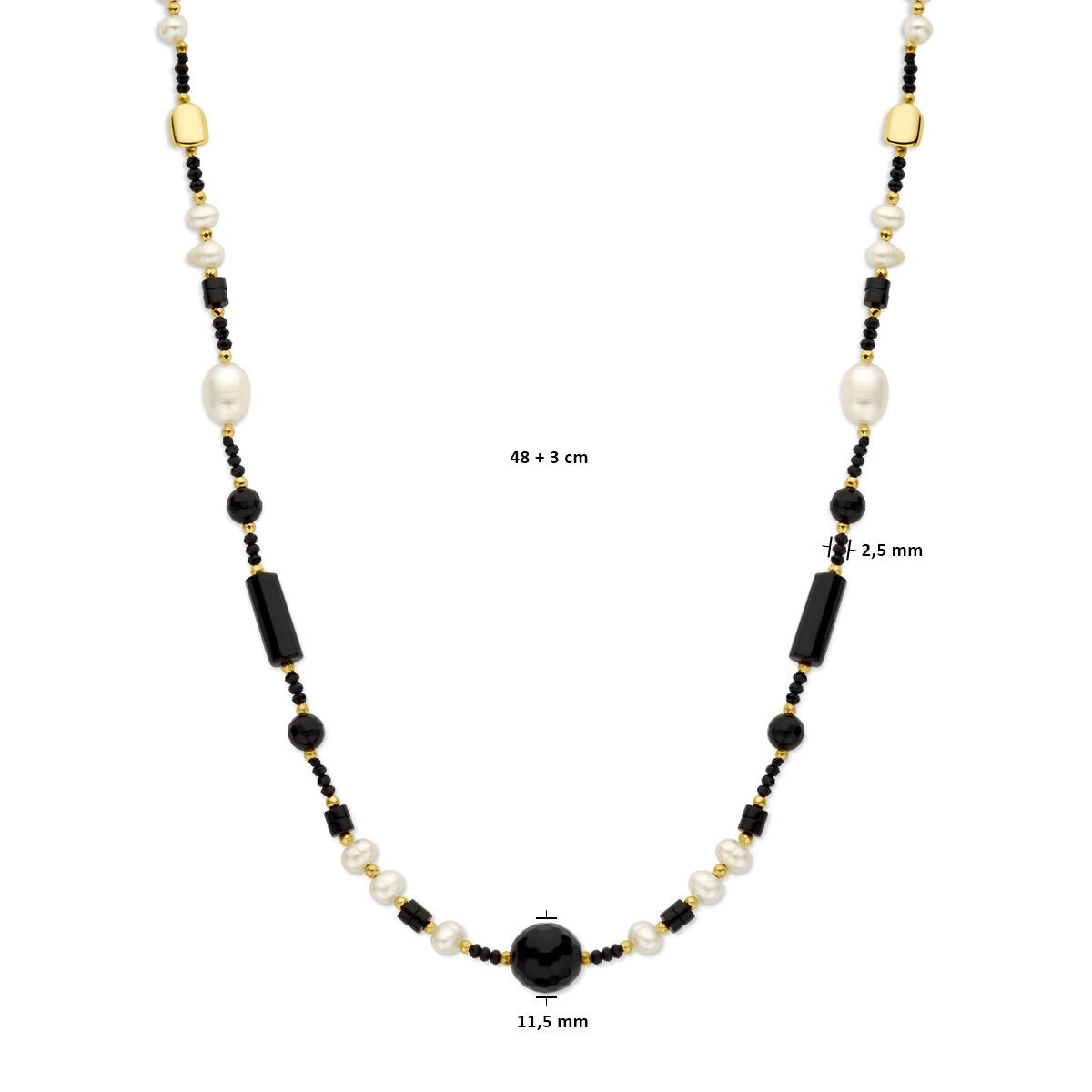 Goudkleurig verguld zilveren dames ketting met parels en onyx