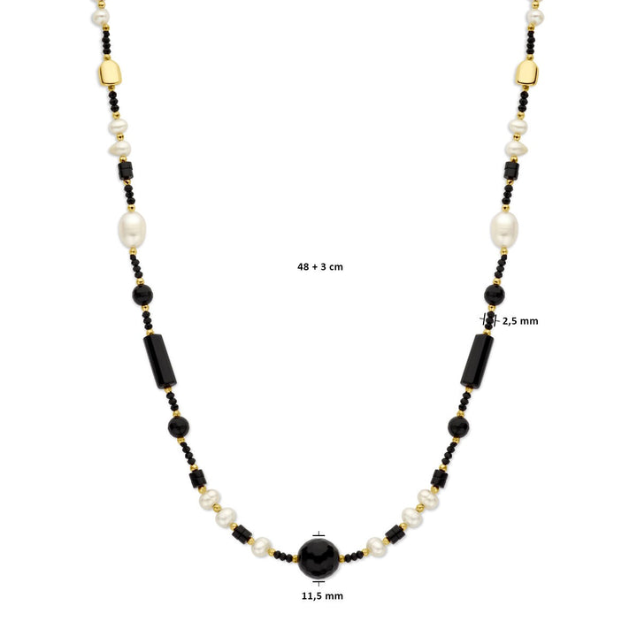 necklace pearl and onyx 48 + 3 cm 3 micron silver gold plated (yellow)