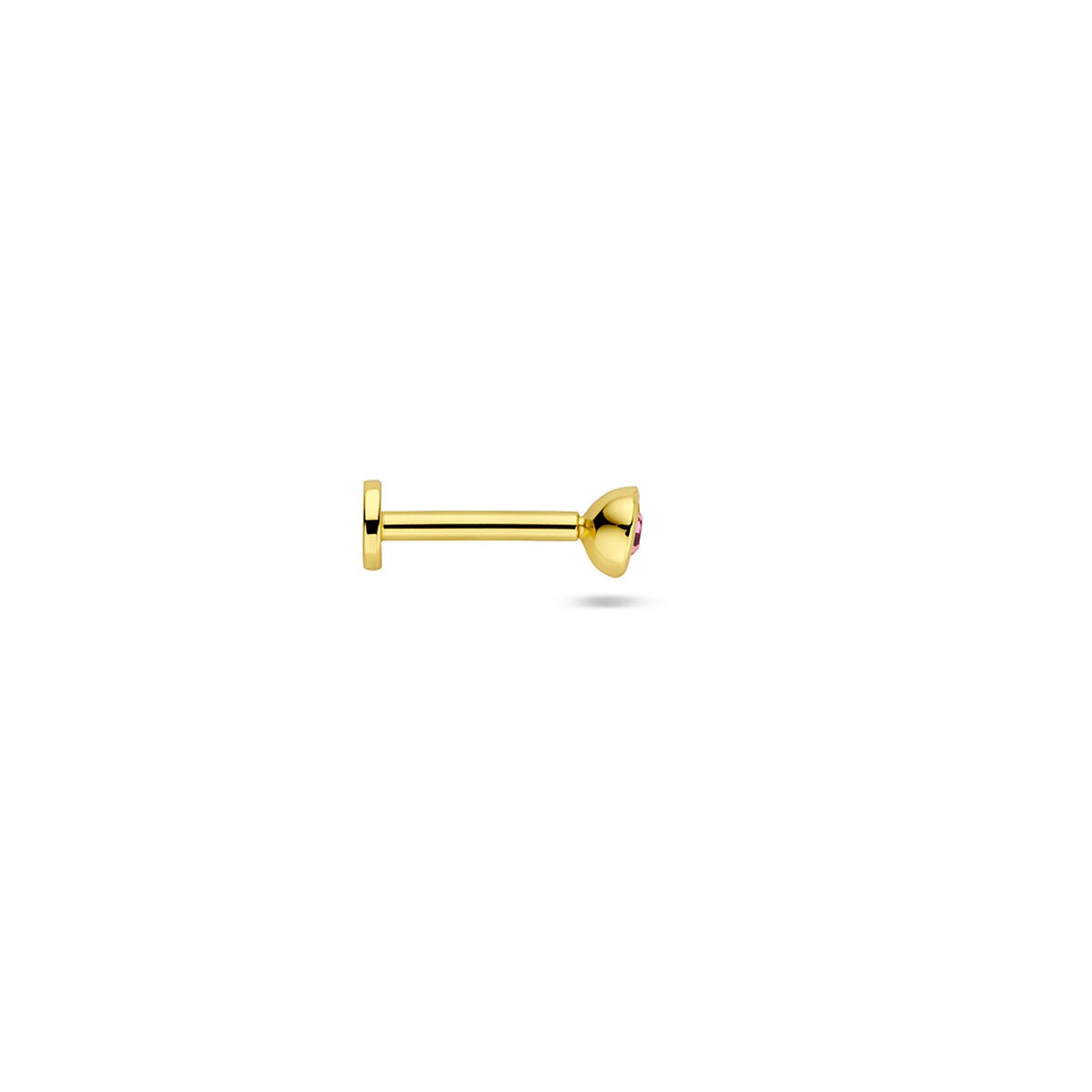 Verguld 925 zilveren flat back piercing met roze strass