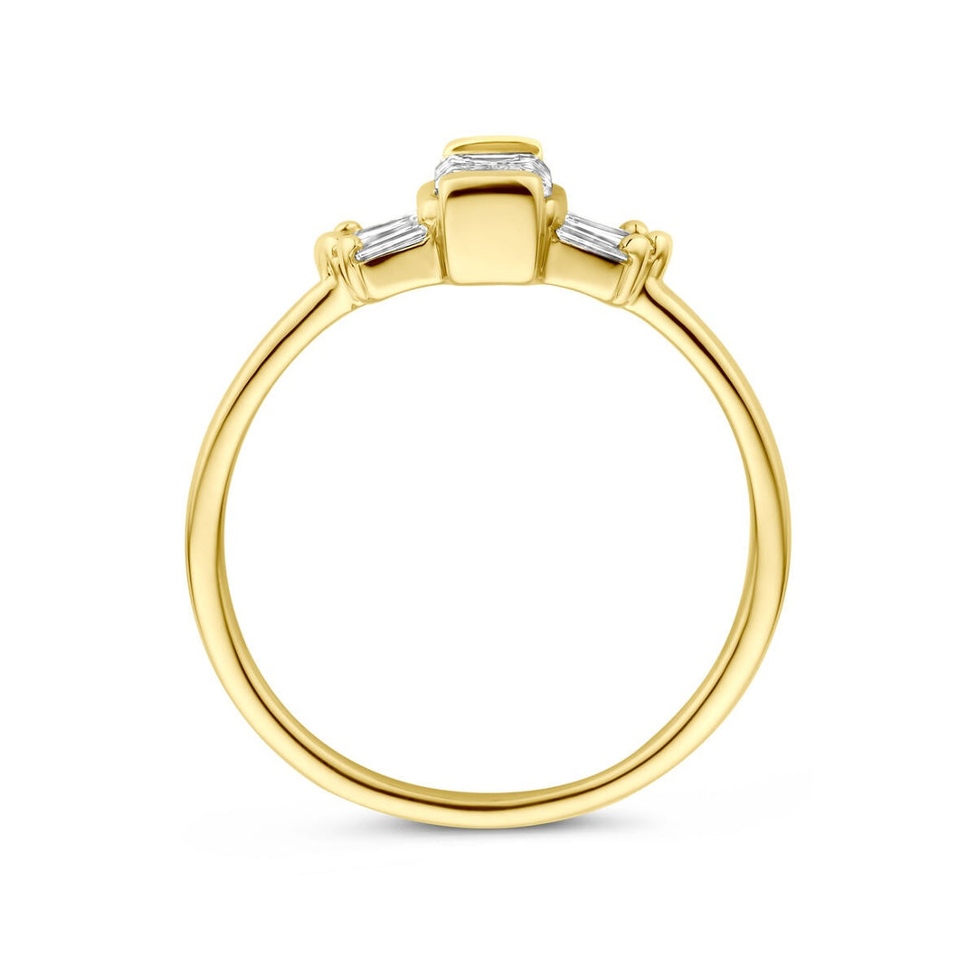 14k geelgouden damesring met 0.64ct lab grown diamant – 7mm breed