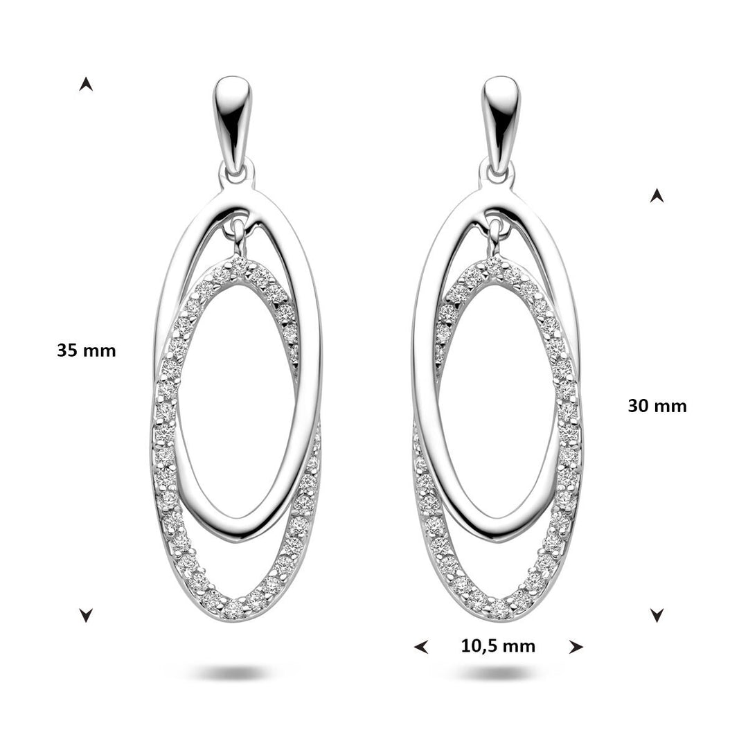Zilveren oorhangers met zirkonia – ovaal gerhodineerd design 35 mm