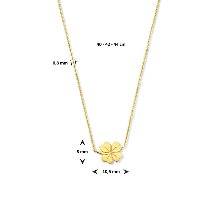 Gouden klaver ketting – 9k geelgoud, verstelbaar 40–44 cm