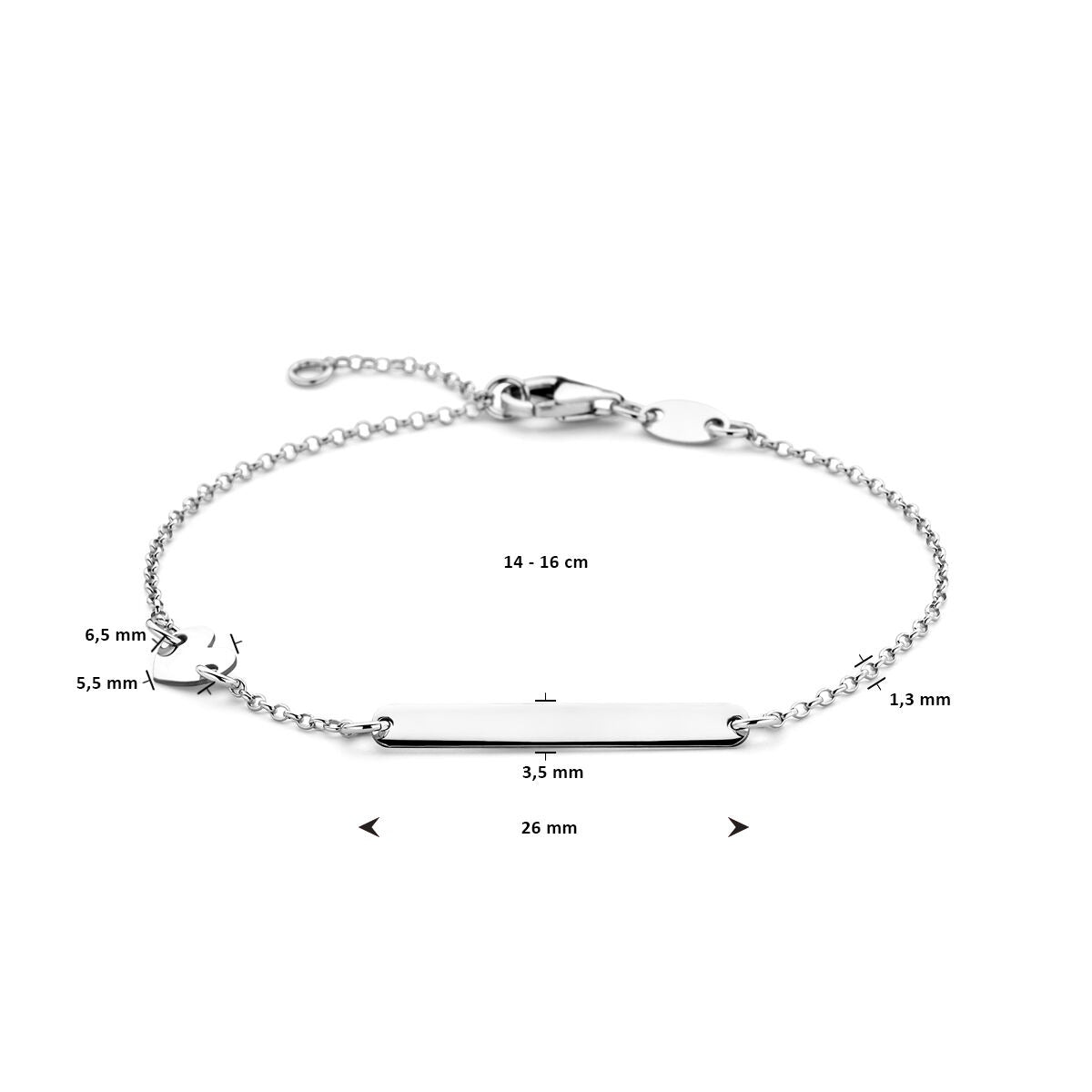 Gerhodineerd zilveren kinder graveerarmband met hartje