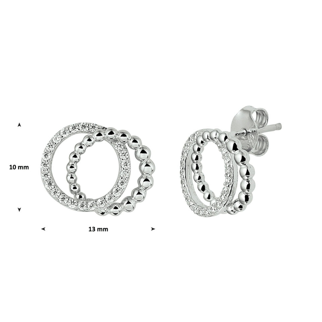 ear studs round zirconia silver rhodium plated