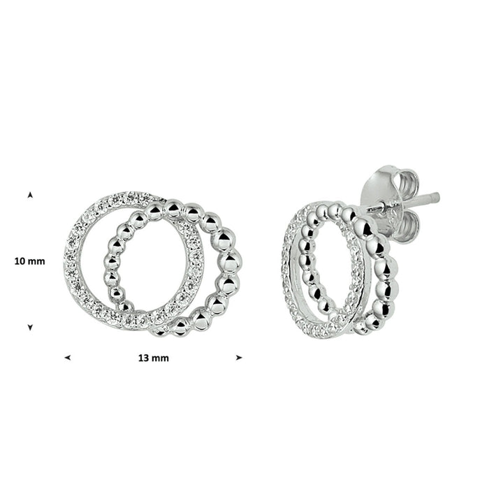 ear studs round zirconia silver rhodium plated