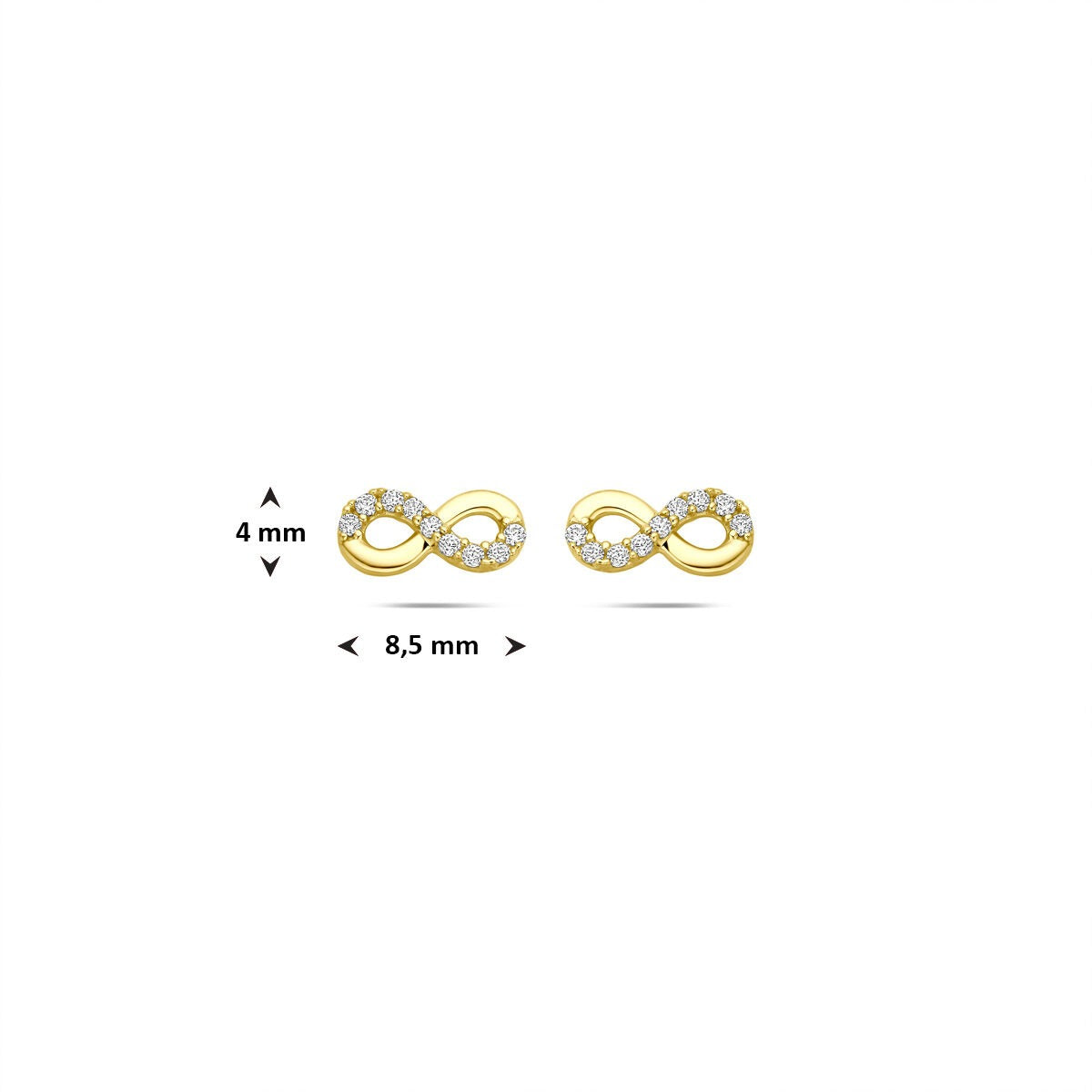 Gouden infinity oorknoppen met zirkonia – 14k