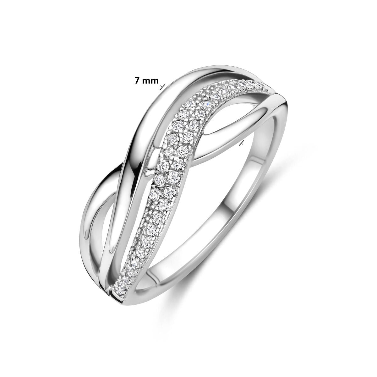 Zilveren dames ring met zirkonia in rijzetting – 7 mm breed