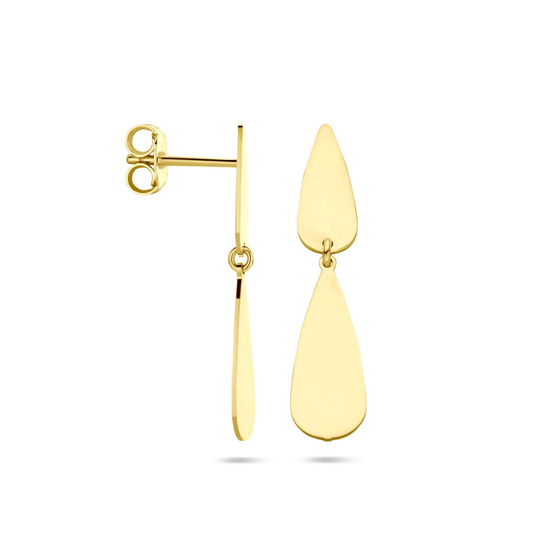 14k geelgouden oorhangers met druppelvorm – 30 mm